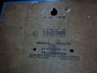Telechron Model 2HA49 General Electric Clock GE 115 Volts W2 Cycle
