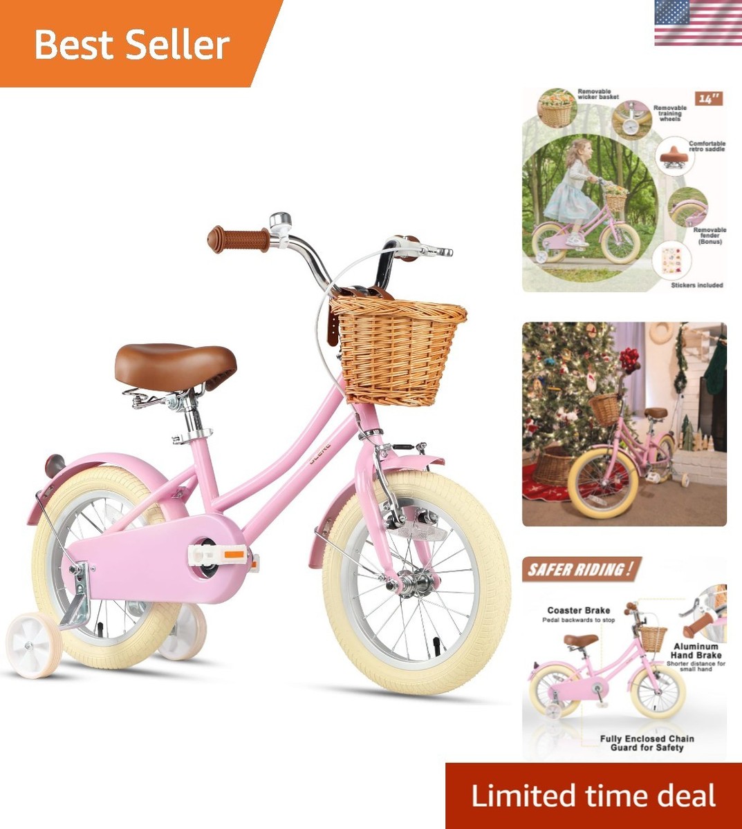 Little Molly 12-20 Inch Kids Retro Cruiser Bike for 2-13 Old with