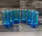 Vintage Anchor Hocking Laser Blue Tumbler Glasses Set 6 Rainflower