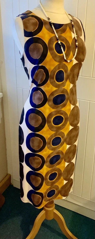 Vestido de noche Joseph Ribkoff abstracto estampado circular elástico talla UK 16 en muy buena condición Foto 3 de 4