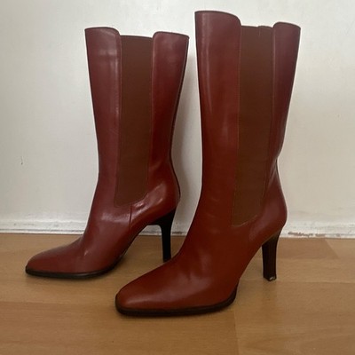 Tod's Brown Leather Knee-High Riding Boots Pointed Toe Pull-On 6.5