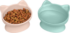 Elevated Cat Bowls (Set of 2), Whisker-Friendly Raised Cat Food & Water Dishes,