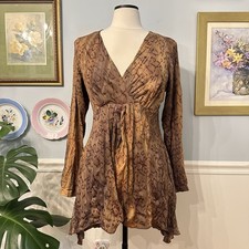 Vintage Alberto Makali Mini Dress Large Boho Tunic Going Out Cheetah Party 70s