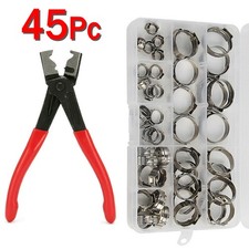 45 tlg 1 Ohr Schlauchschellen Edelstahl Sortiment Schlauchklemmen Zange Set Satz