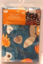 Fall Critters 52 in x 70 in Blue Orange Yellow Vinyl Tablecloth by Mainstays