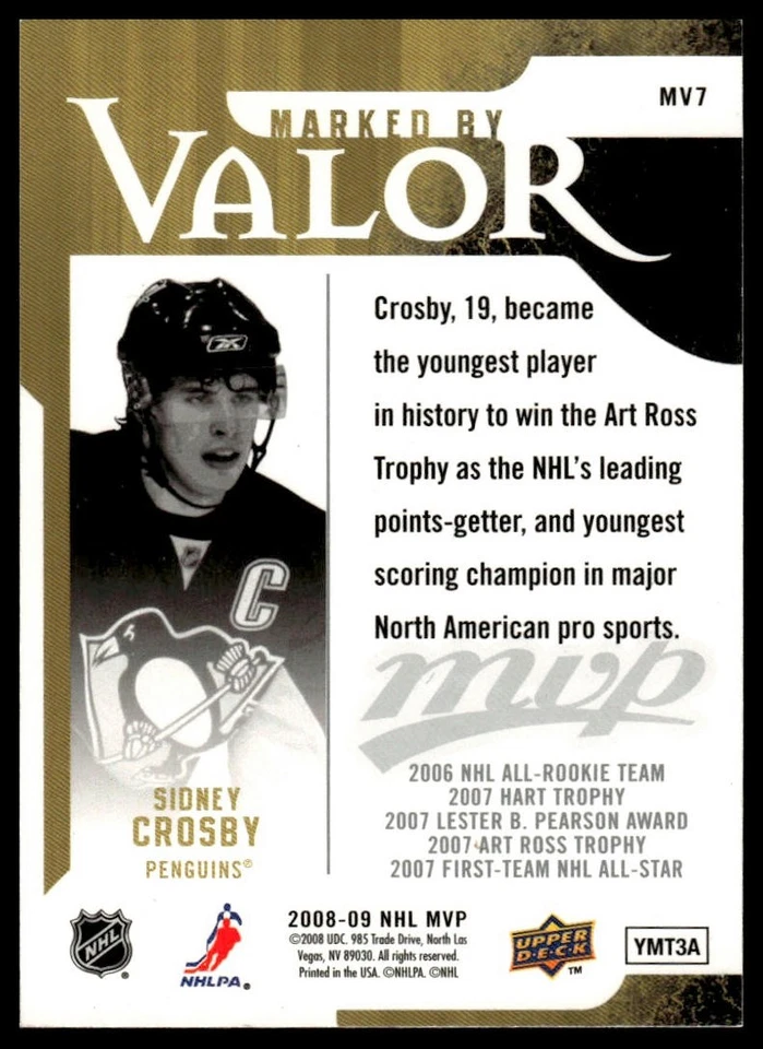 2008-09 Upper Deck MVP #MV7 Sidney Crosby Marked by Valor - Image 2 of 2