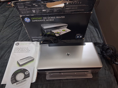 HP OFFICEJET 100 MOBILE BLUETOOTH PRINTER CN551a W/CORDS AND INSTRUCTIONS USED