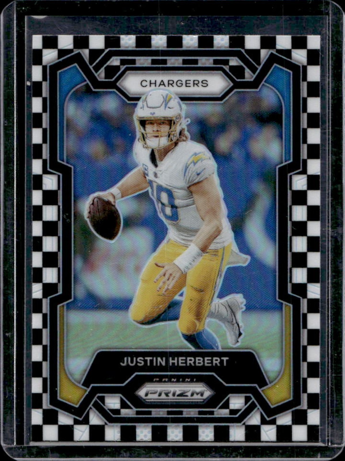 2023 Panini Prizm Justin Herbert Black and White Checker #158 Chargers
