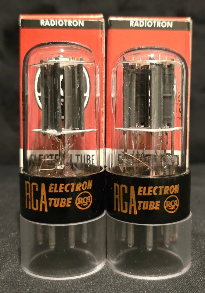 TUBO GTB RCA 6SN7 AÑOS 70 TAPAS BRILLANTES 2 AGUJEROS PERROS DUROS JUEGO DE PLACAS NEGRAS A JUEGO Foto 2 de 4