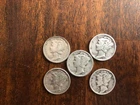 U.S. SILVER COINS " Mercury Dimes" Lot of 5 Coins - Mixed - 50 Cents Face Value