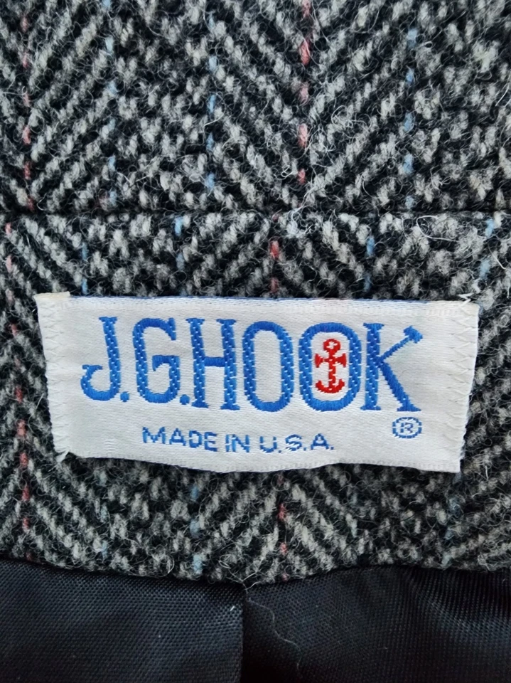 Chaqueta Chaquetón De Colección JG Gancho Gris Lana Espiga Doble Pecho Talla 14 ILGWU EE. UU. Foto 4 de 4