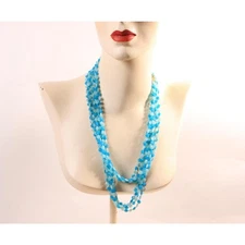 1960s Turquoise Blue Flower Floral Shaped Beaded Multi-Strand Necklace