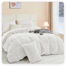 Faux Fur Duvet Cover Queen Size - Queen 90" x 90" 02 - White No Comforter 