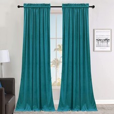 SMILETIME Lake Blue 120in Long Velvet Curtains with Rod Pocket Thermal Insula...