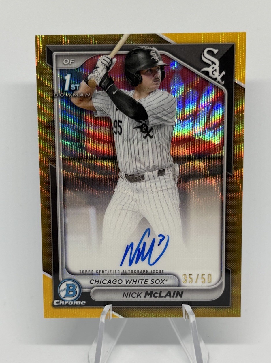 Nick McLain 2024 Bowman Draft Chrome 1st Auto Gold Wave Refractor /50 White Sox