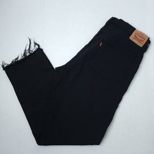 Levi's 501 Jeans Black Denim Raw Hem Straight Womens Size 33x30 Denim Frayed