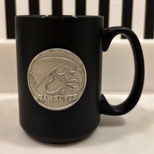 The University Of Iowa Hawkeyes Coffee Mug Cup Black with Metal Hawkeye Logo.