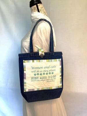 Blue Denim Pet Lover Open Top Unlined Tote Bag Handcrafted NEW
