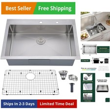 33 x 22 inch Drop in Kitchen Sink, 33 inch Topmount Stainless Steel Sink, 18 ...