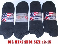 6 or 12 Pairs Mens Low Cut / No Show Black Soft Cotton Socks Med Weight USA Made