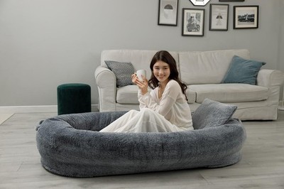  Human Cuddle Dog Bed Includes Washable Fur Cover and Pillow 68x35x12In 