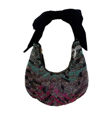 From India to You Hand-Embellished Beaded Bow Multicolor Women's Shoulder Bag