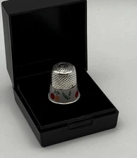 Italian Silver Thimble with hand painted border of Fruits, Boxed