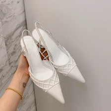 Pearl Women's Leather Pumps Shoes Pointed Toe Kitten Heel Sandals French Formal