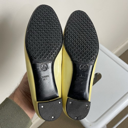 Bally Yellow Leather Flats EU 36 US 6 Gold Buckle Made In Italy Faded - Picture 15 of 18