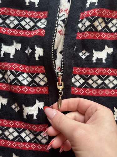 Cardigan pull terrier écossais femme Marisa Christina taille XL zip coton ville - Photo 8/13
