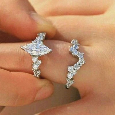 Marquise Moissanite Ring Set 925 Sterling Silver Bridal Wedding Band Women Gifts