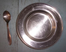 Vintage Denmark Stainless Steel Childs Bowl & Spoon w/ Engraved Elephants