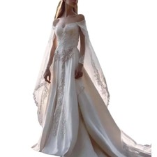Vintage Victorian Wedding Dress With Wrap Long Fairy Bridal Gown Lace Appliques