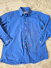 Pronto Uomo Men's Dress Shirt 15.5 Blue Solid Cotton Classic Fit 32/33 Pocket
