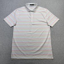G/FORE Polo Shirt Mens Medium White Stripe Golf Performance Stretch Tech G4 Logo