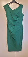MUXXN Emerald Green Pleated, Stretch Sheath Dress w/Asymmetrical Neckline.  Med