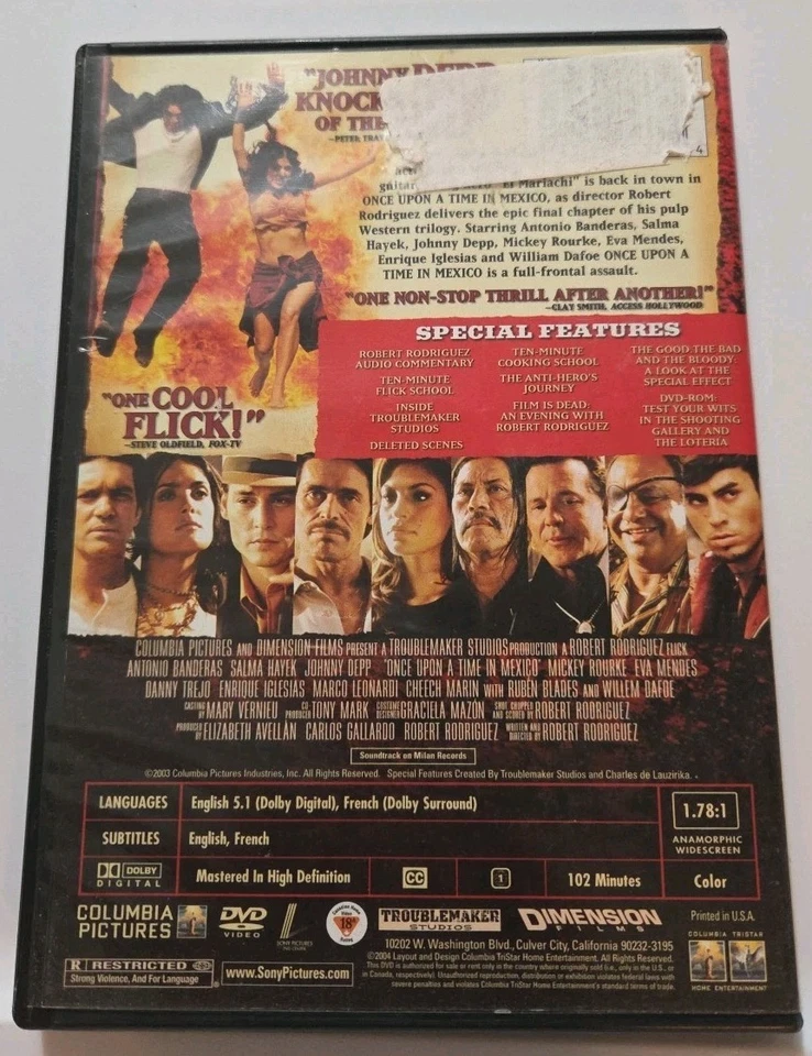 Once Upon a Time in Mexico (DVD, 2004) Selma Hayek Johnny Depp Antonio Manderas  - Image 2 of 3