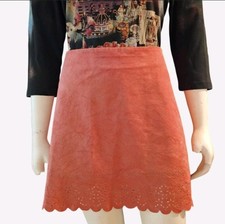 Vintage Express Women's Size 11/12 Coral Genuine Leather Suede Laser Cut Skirt