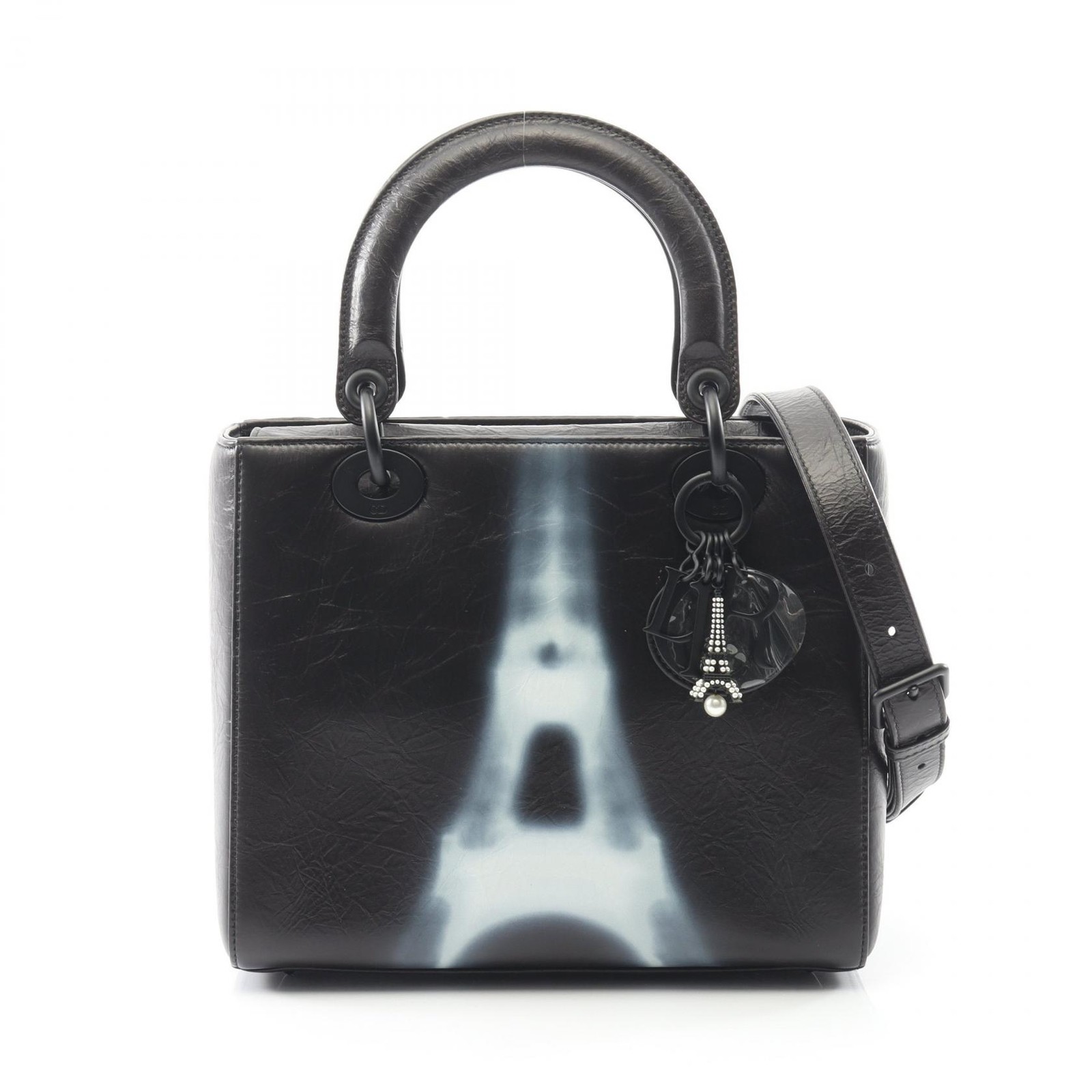 Dior LADY DIOR Shoulder Crossbody Handbag leather Black Used Women