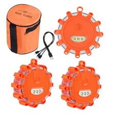 USB C Rechargeable LED Road Flares Emergency Lights Roadside 3 Pack Orange