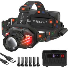 LED Headlamp Rechargeable, 3000 Lumens Head Lamp Battery Power | 9 Modes | 72H L