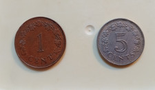1972 Malta 5 Cents and 1 Cent coins