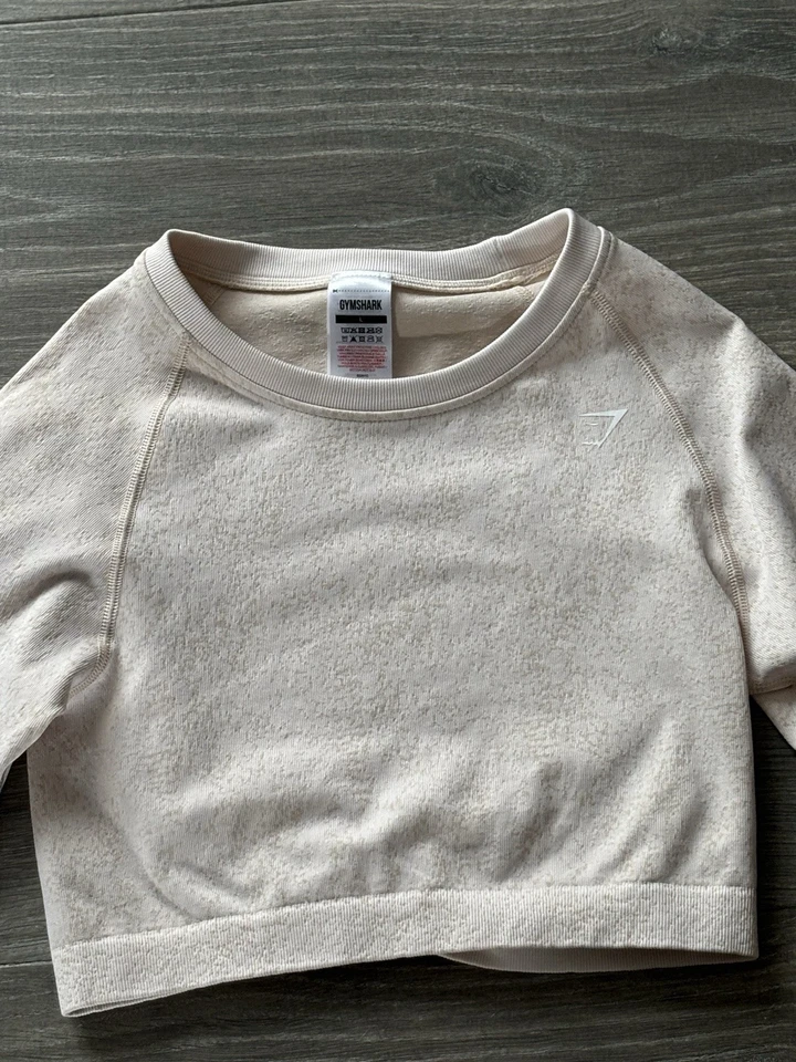 Camisa corta Gymshark para mujer L beige amarilla adaptada mancha sin costuras manga larga Foto 2 de 4