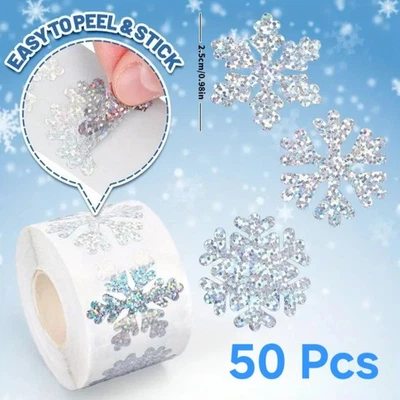 50x Silver Snowflake foil Stickers Labels Christmas Envelopes Card gift