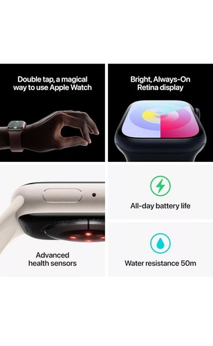Apple Watch Series 9 GPS 45mm con Cassa Alluminio Midnight Sport Cinturino M/L - Foto 7 di 11