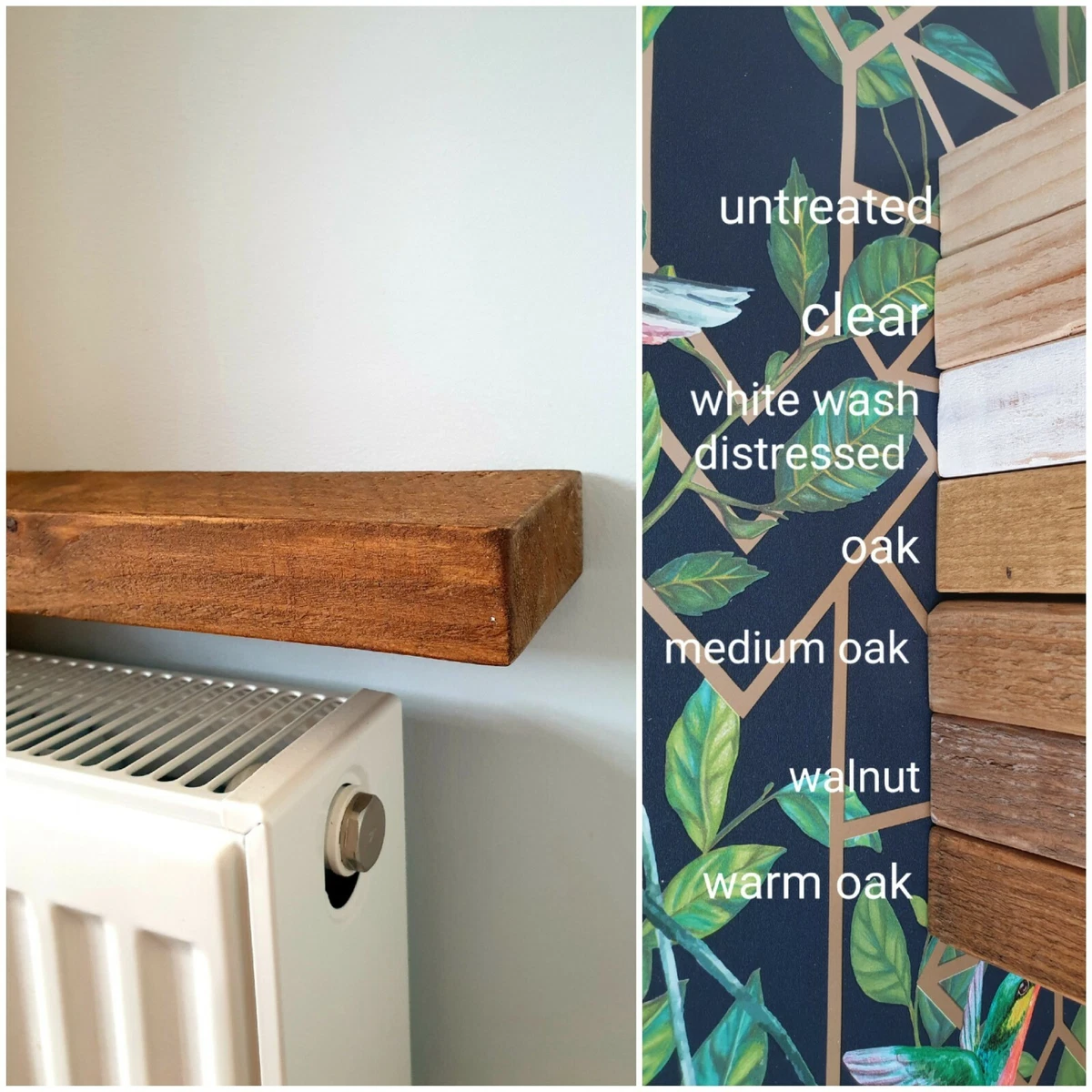 10cm Deep Rustic Floating Wooden Chunky Reclaimed Radiator Shelf