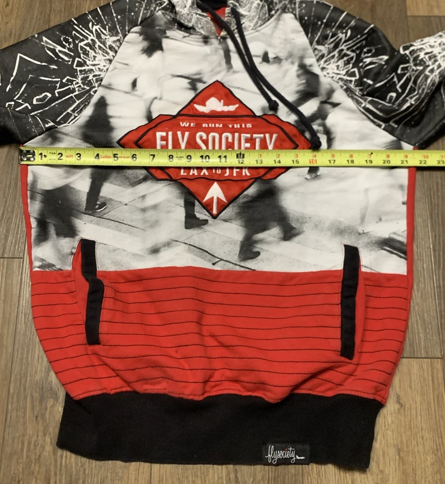 Толстовка с капюшоном мужская Fly Society LAX - JFK Skyways M уличная одежда хип-хоп черная белая красная - Изображение 4 из 4
