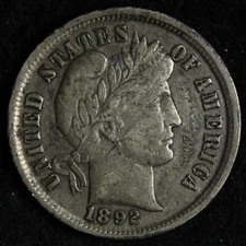 1892 Barber Silver Dime XF+ E301 CF
