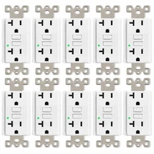 20 Amp GFCI Outlet Receptacles LED Indicator with Decor Plate ETL Non-TR 10 Pack