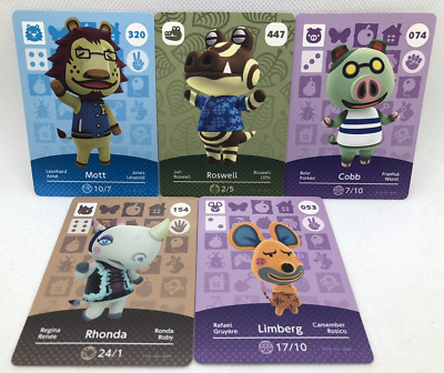 5x Original Animal Crossing Amiibo Karten EU 320, 447, 074, 053, 154 NFC